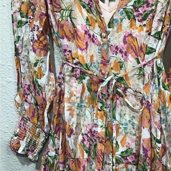 Fate: With Love Orange Floral Mini Dress Size M NWT Pink Long Sleeve Ruffle Boho - Picture 2 of 13